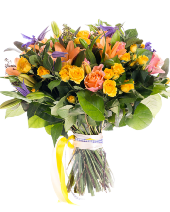 yellow roses, pastel roses, lilites bouquet